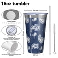 thumbnail image 4 of 16oz Tumblers Blue Pioneer Flower and Paisley Pattern Stainless Steel Vacuum Insulated Double Wall Travel Tumbler Cups Mug with Lid and Straw,Cleaning Brush for Coffee,Tea, 4 of 4
