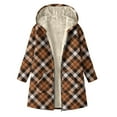 thumbnail image 4 of Flannel Jacket for Women Stylish Trendy Fleece Lined Plaid Shackets Long Sleeve Mid Long Winter Warm Sherpa Jackets Outerwear (XL, Brown), 4 of 5