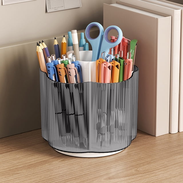 Contenedor giratorio para cosméticos con compartimentos y tapas, transparente y compacto, para guardar brochas de maquillaje, lápices labiales, bolígrafos, papelería, caja de plástico para guardar cos