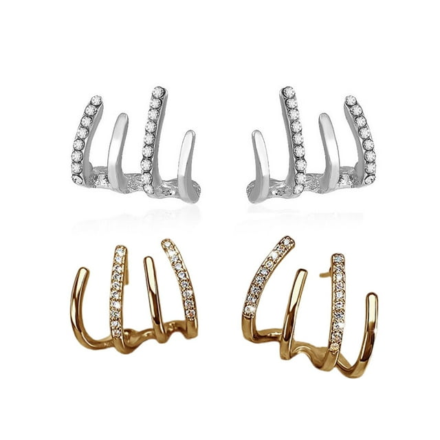 Thinson 2 Paires de Boucles d'Oreilles Clous Pendentif Classique Incrusté de Strass Boucles d'Oreilles Incurvées pour Hommes