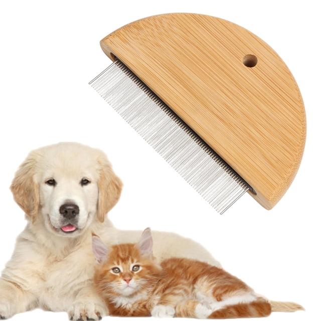 SIfdSeng Dog Wood Comb for Remove Flea and Knots with Stainless Steel Teeth Pet Hair Cleaning Comb