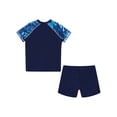 thumbnail image 2 of Nyeemya Boys' Rash Guard Set Kids 2-Piece Swimsuit UPF 50+ Sun Protection Swimwear Short Sleeve Swim Shirts and Trunks Set Blue 5XL, 2 of 7