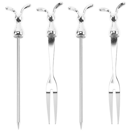 

4pcs Stainless Steel Fork Fruit Skewer Set Bunny Rabbit Shaped Handle Kitchen Cutlery Utensil for Kids