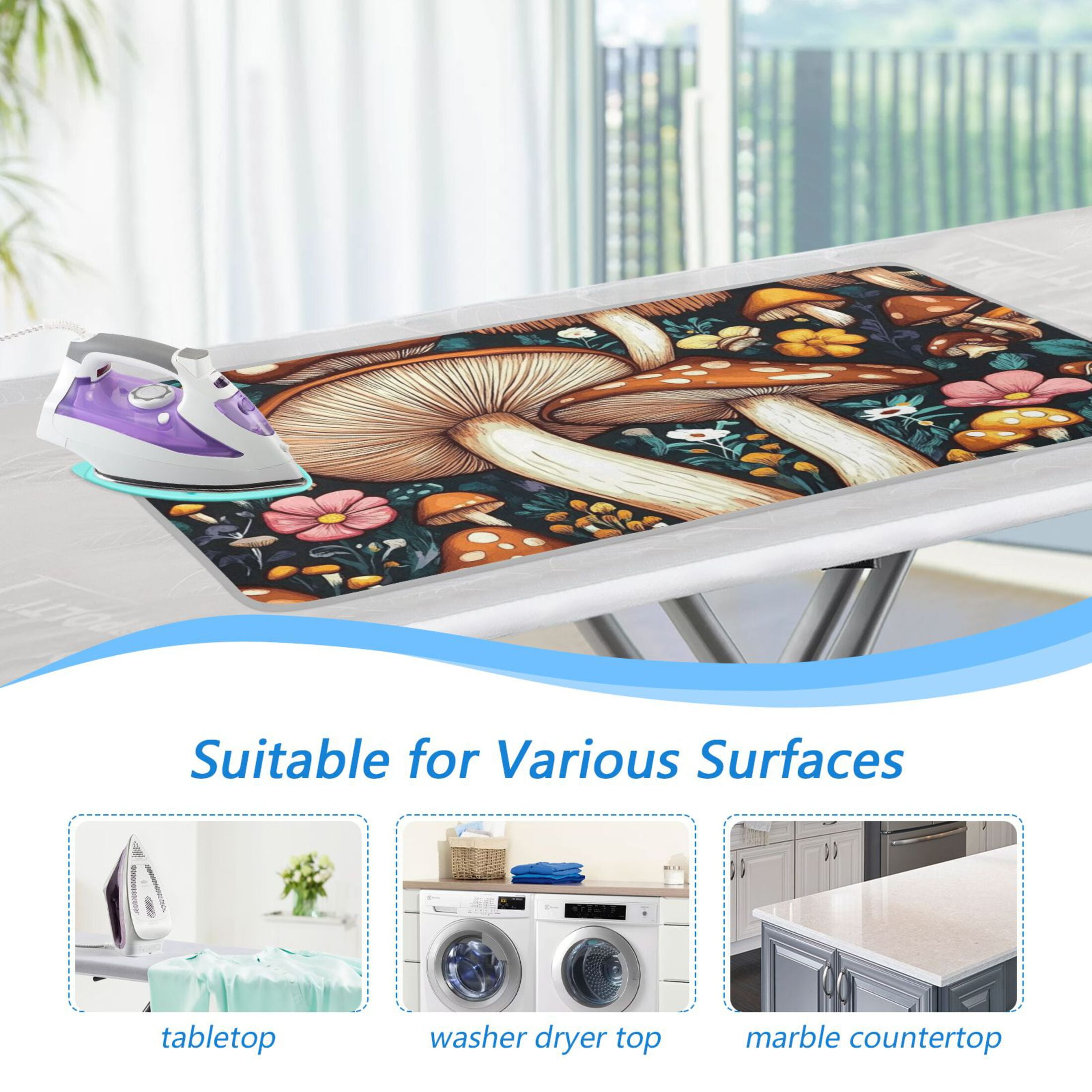 Bright Brown Mushrooms Ironing Mat Blanket for Table Top Travel Portable Ironing Board Pad 47.2x27.6 Inch