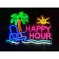 thumbnail image 3 of Queen Sense 16"x12" Happy Hour Palm Tree Beach LED Neon Sign for Wall Decor Dimmable USB Powered LED Light W116HHPTB-5VLED, 3 of 5