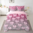thumbnail image 2 of jejeloiu Kawaii Ribbon Bow 7-Piece Bedding Comforter Set,Pink Silver Glitter Print King Bedding Sets For Girl Kids Reversible, 2 of 8