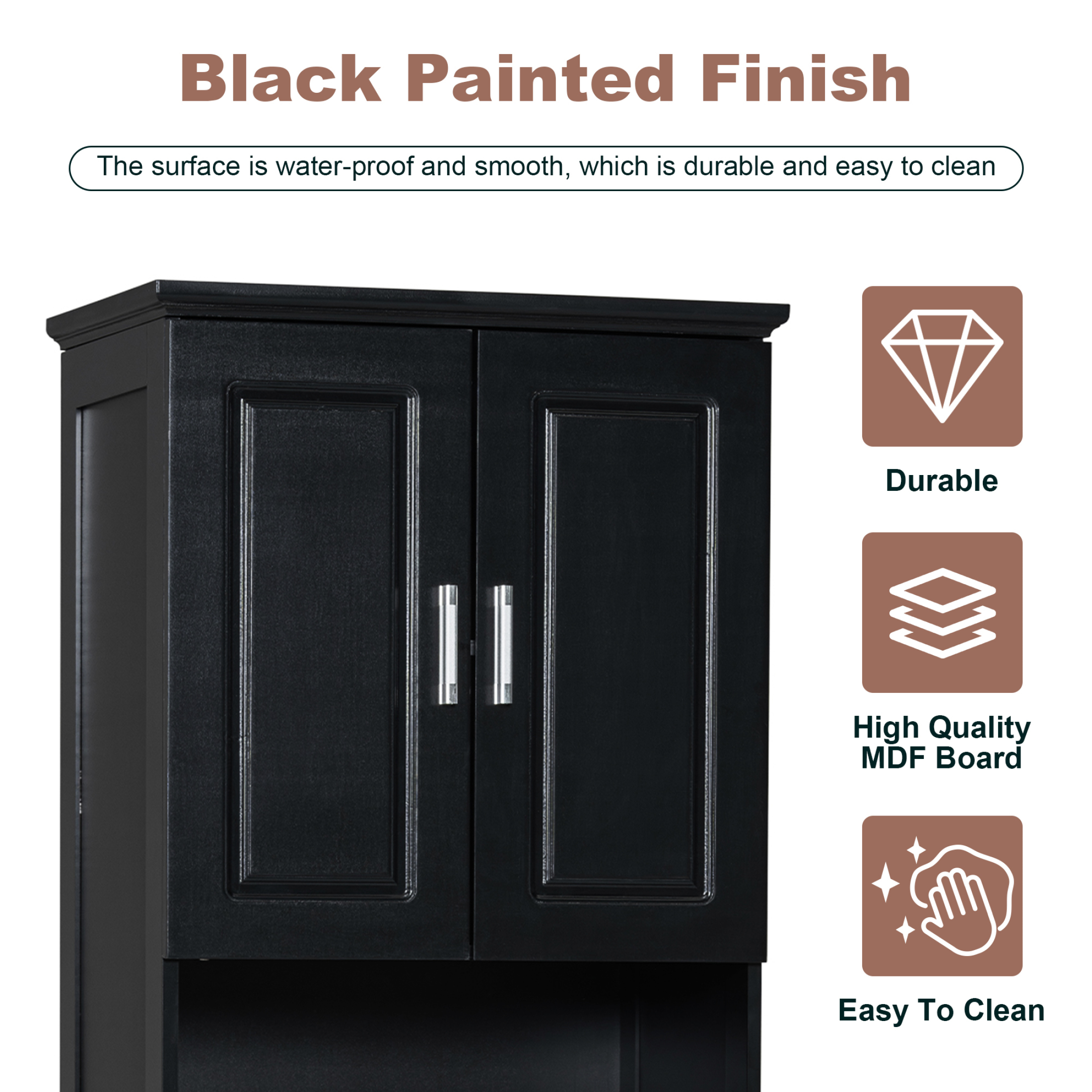 Noble House Modern Bathroom Storage Cabinet, Narrow Tall Cabinet with Drawer, Doors and Adjustable Shelves, Black