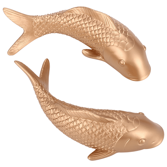 2Pcs Resin Carp Golden Fish Wall Hanging Ornament Personality Figurine for Home Restaurant Background Decor