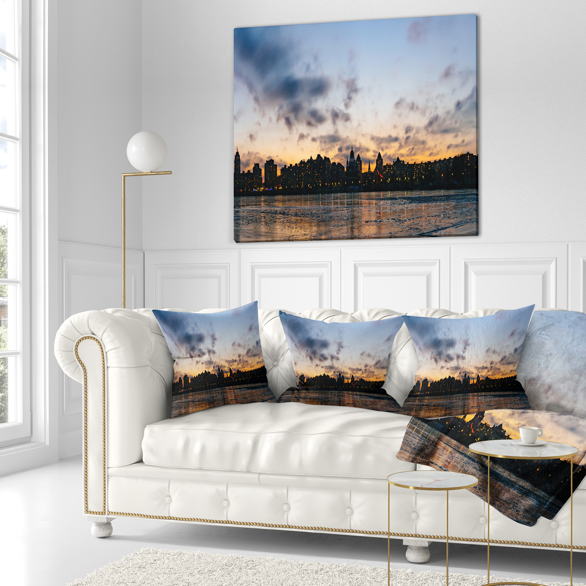 Designart Sunset with Clouds in Kiev Panorama - Cityscape Throw Pillow - 18x18