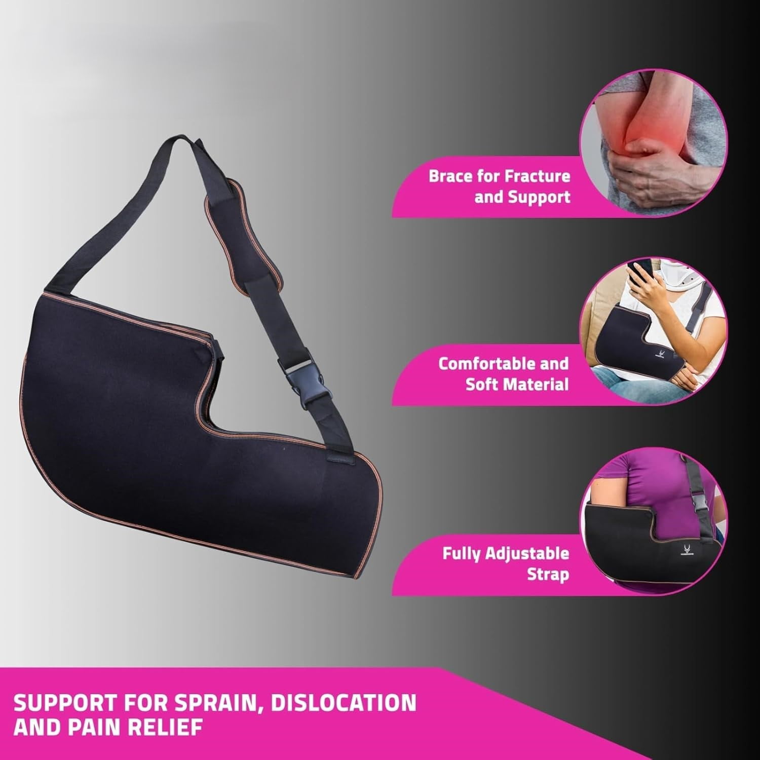 Arm Sling Shoulder Injury Immobilizer | Foam & Polyster Fabric Arm Sling Pouch | Wrist Elbow Support Brace | Left or Right Arm Elbow Support (Black_L) 1 Piece