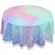 SKYSONIC 60" Fish Scale Round Tablecloth Dazzling Shining Table Cloth Cover Mat Washable Polyester Home Decorative for Dining Wedding Holiday Party