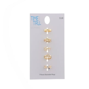 Time And Tru Ladies Delicate Stacking Rings Set, 7 Pack Gold