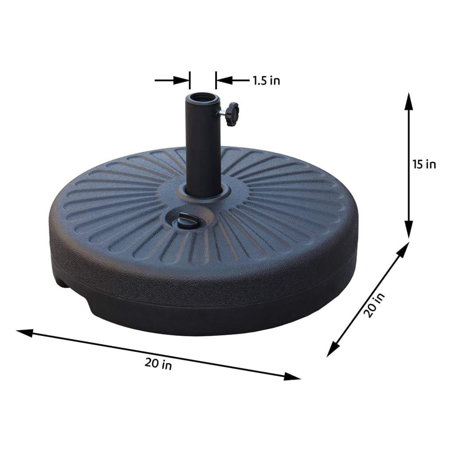 HDPE Plastic .5LBS 20”Dia Patio Outdoor Umbrella Base Water Filled Stand Round Umbrella Base 1.5-inch Steel Umbrella Pole Holder Heavy Duty for Lawn Garden Backyard (Black)