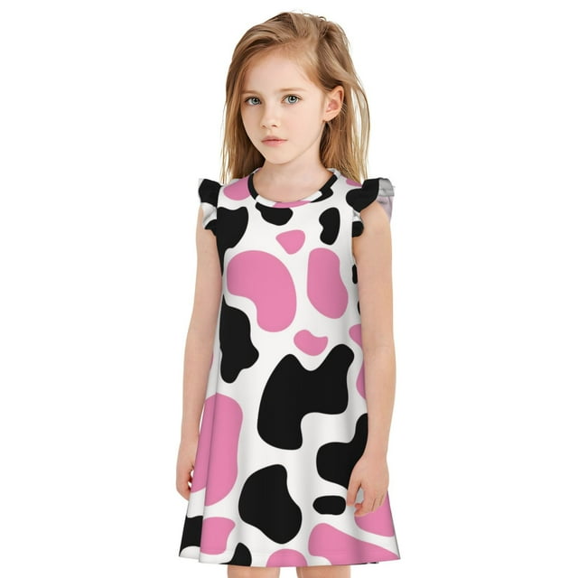 Fotbe Cow Spots Vestido de Dormir para Niñas de 3 a 10 Años, Mangas Cortas, Estilo Princesa, Pijama Camisón con Mangas Voladas-Large