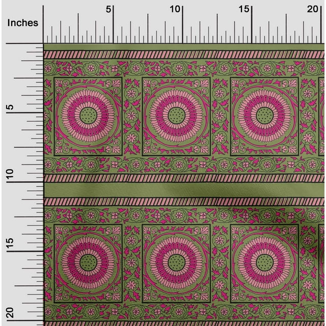 oneOone Cotton Poplin Fabric Leaves & Floral Block Printed Fabric 1 Yard 42 Inch Wide