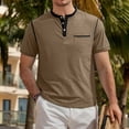 thumbnail image 5 of GrmtClth Shirts for Men Summer Henley Button T-Shirt Breathable Short Sleeve Top Work with Pocket Tee Collar Colorblock Camel M, 5 of 7