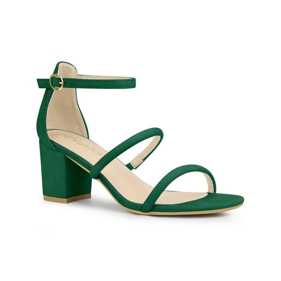 Unique Bargains Women's Open Toe Strappy Chunky Heels Sandals Green (Size 10)