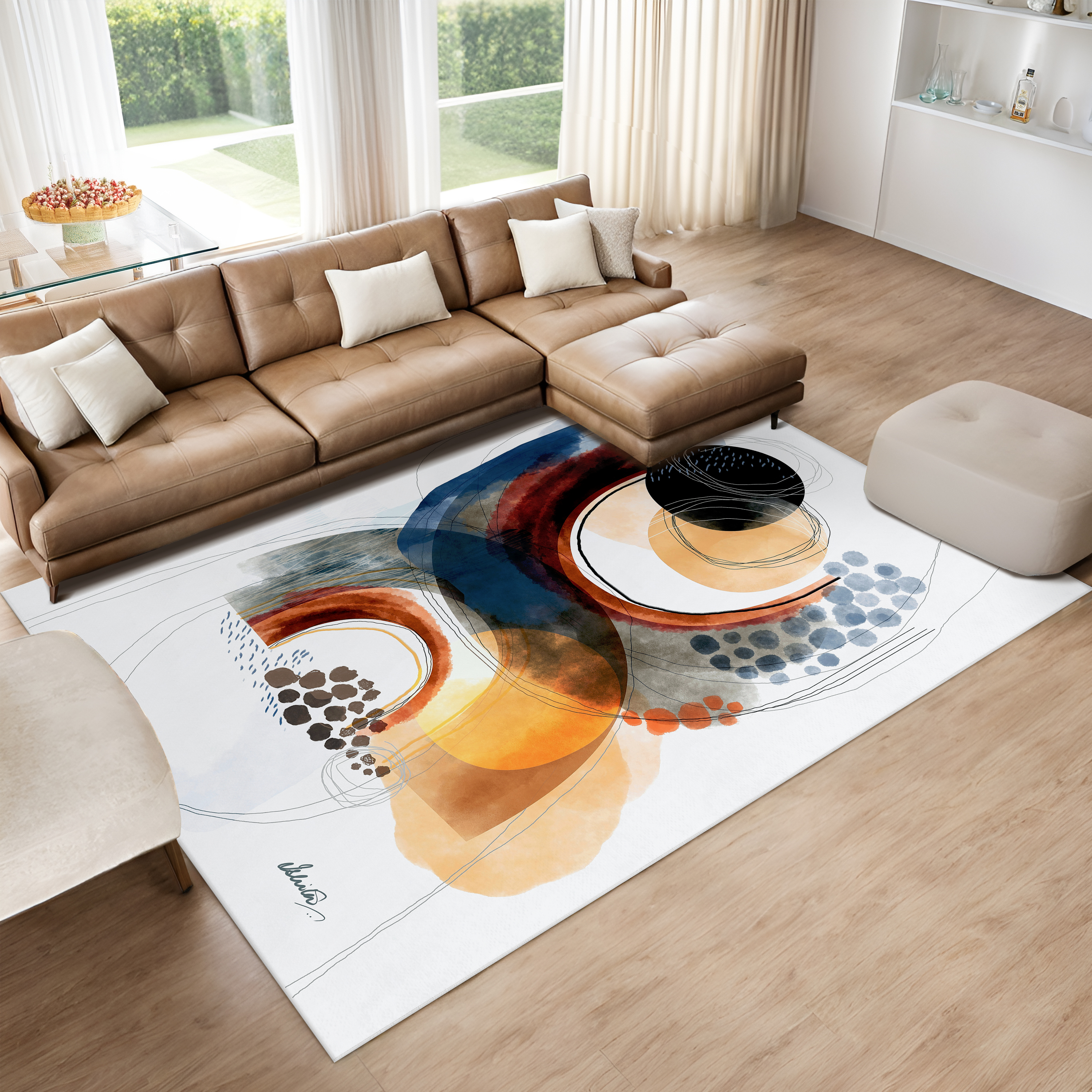 Moving Mountains Washable Geometric Art Area Rug size 8'x10', Power-loomed, Heavenly Softness with Non-Slipping Backing