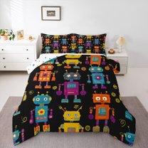 Manfei Funny Retro Robot Bedding Comforter Set,Intelligent Machine Mechanical Twin Comforter Sets,Modern Cartoon Bedding Set For Boys Kids,Super Cozy Room Decor Reversible,2 Pieces