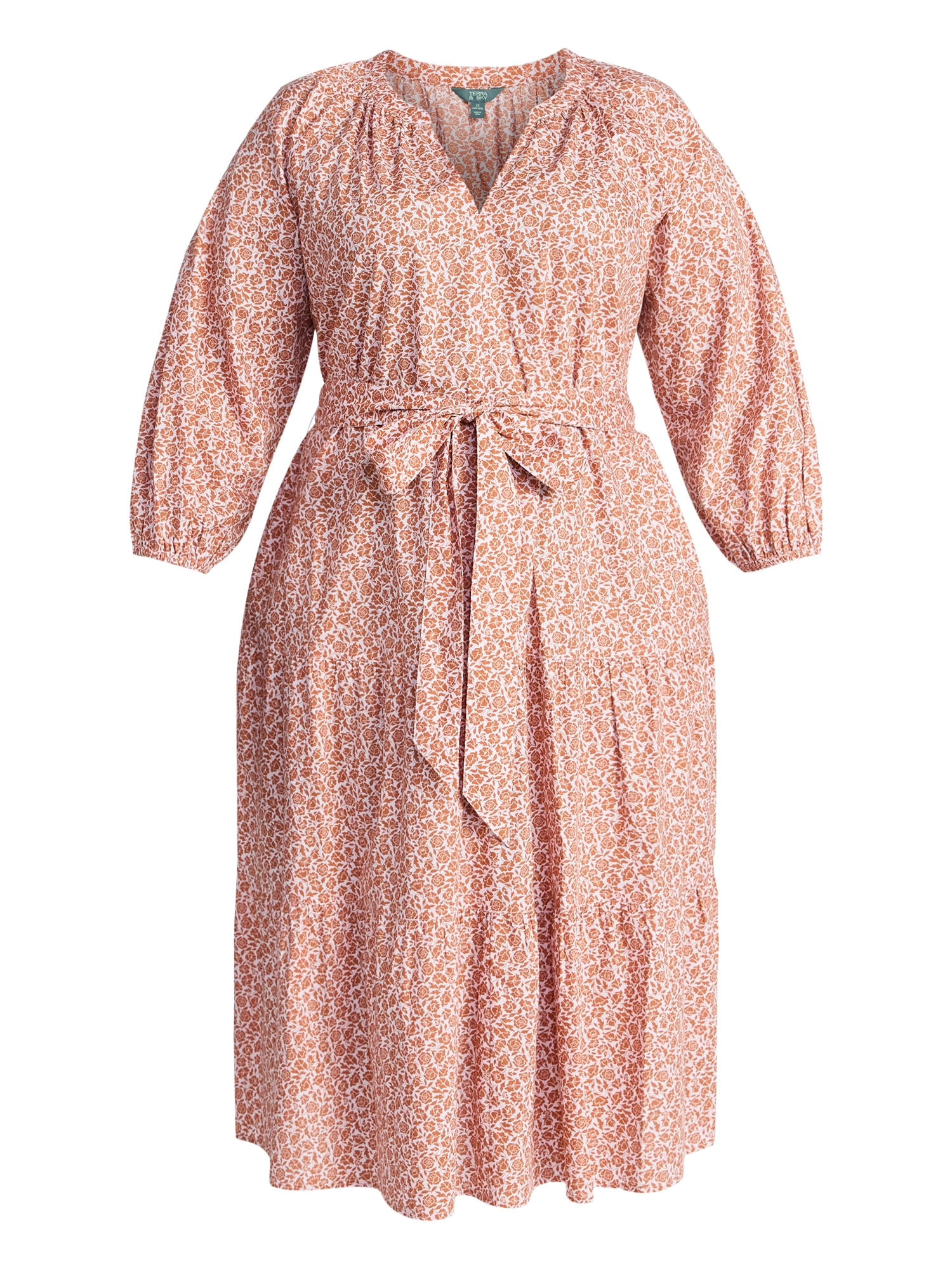 Terra & Sky Women's Plus Size Midi Peasant Dress, Sizes 0X-4X