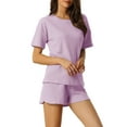 thumbnail image 4 of Conjuntos de lounge para mujeres INSPIRE CHIC para el Día de la Madre, conjuntos de waffle, camiseta con pantalones cortos, ropa de casa, sudaderas jogger con bolsillos, color morado, 4 of 6