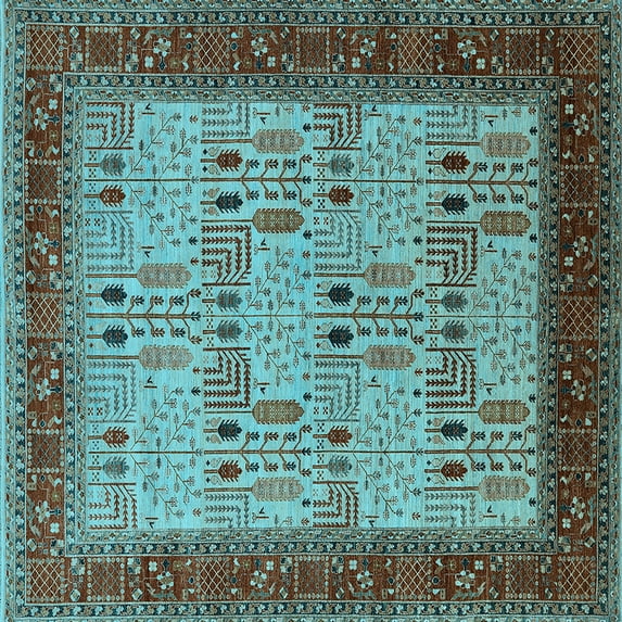 Ahgly Company Indoor Square Oriental Light Blue Industrial Area Rugs, 5' Square