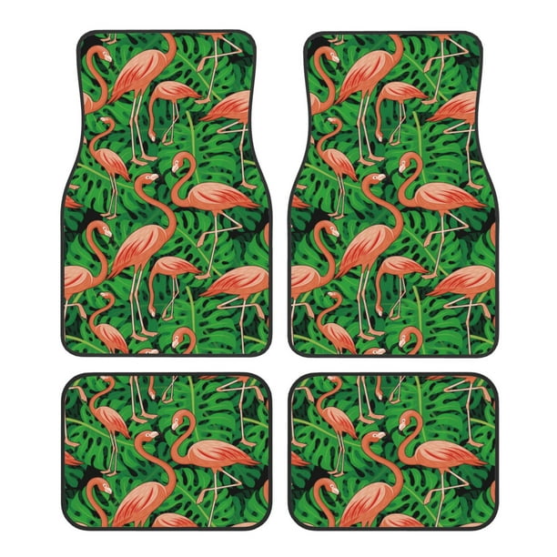 Fotbe Flamingo Juego de 4 Tapetes para Auto con Estampado – Alfombrillas de Goma Reforzada, Diseño Antideslizante, Protección para Todo el Año – Vehículos, Autos, Camionetas y SUVs