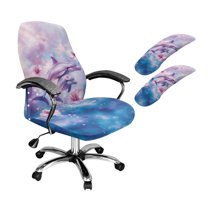 FKELYI 3 Pcs Set Office Chair Cover with Armrest Cover Pink Hibiscus Floral Dolphin Print Stretchable Swivel Gaming Chair Protector Dustproof Boss Armchair Decor, Large