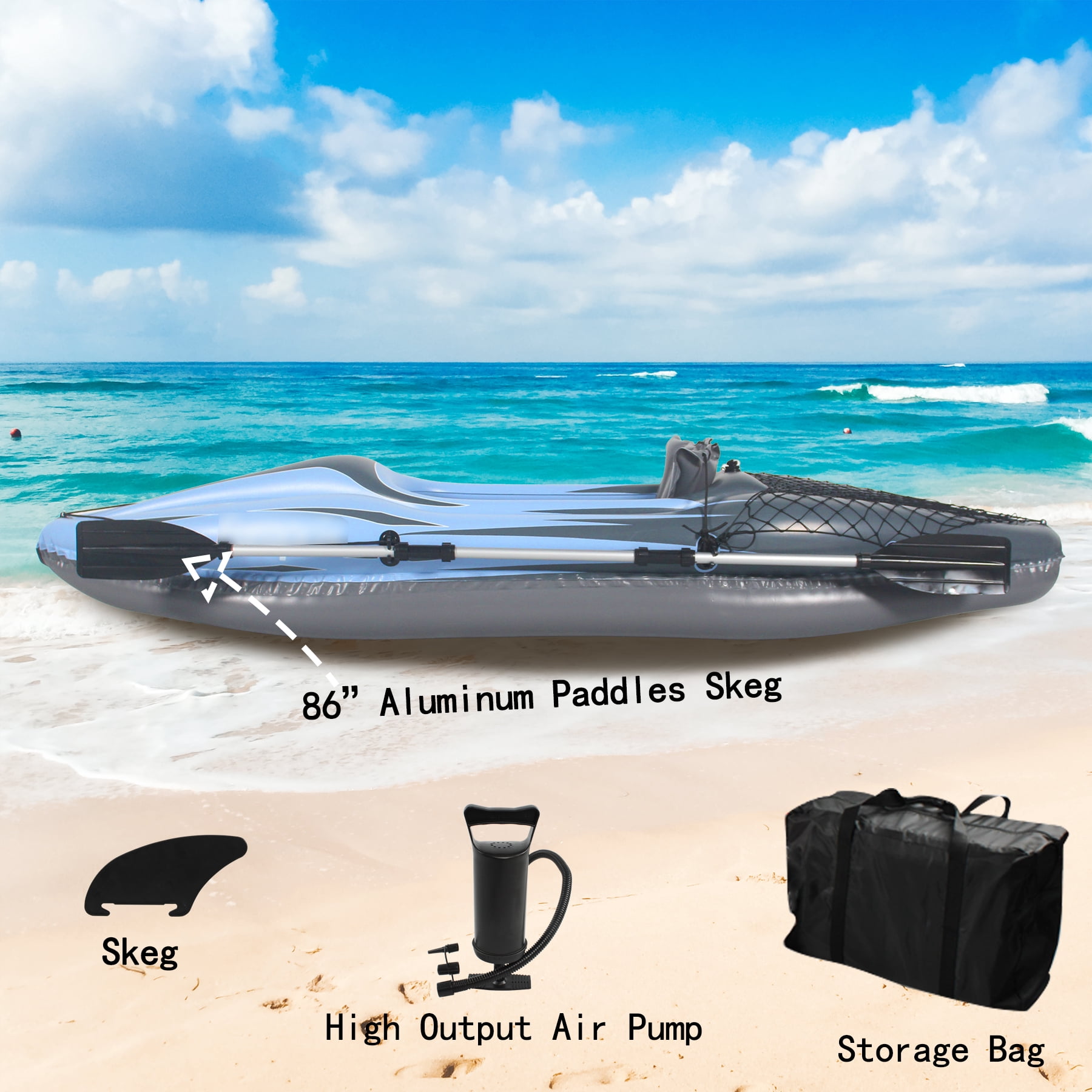 Inflatable Kayak 1 Person Adult Canoe with Adjustable Seat, Aluminum Oars & Hand Pump, Blue
