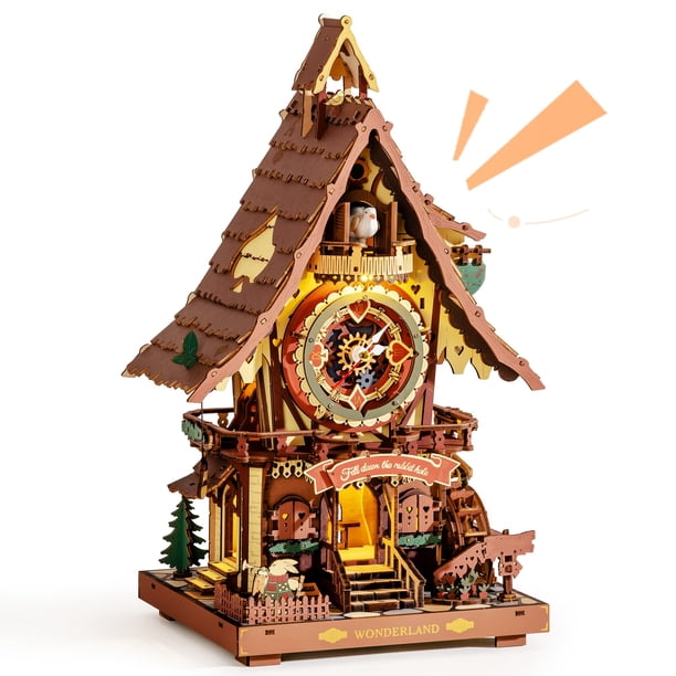 Reloj de cuco 3D con forma de rompecabezas de madera ROKR LC901C para adultos