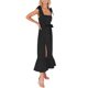 thumbnail image 5 of Sunloudy - Vestido informal para mujer, color sólido, doble lazo lateral, parte inferior con tirantes, abertura alta, dobladillo con volantes, vestido largo Sunloudy moda, 5 of 9