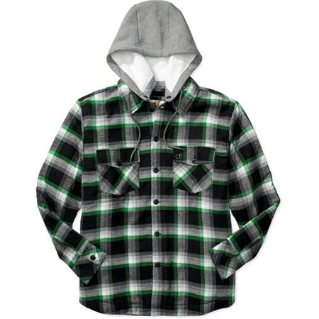 Op - Men's Fleece-Lined Flannel Shirt Jacket with Removable Hood ...