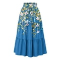 thumbnail image 2 of Women's Floral Maxi Skirt, Drawstring High Waist Tiered Pleated Skirt, Lightweight Flowy Boho Skirt for Summer, Vacation and Beach,Blue,L, 2 of 7