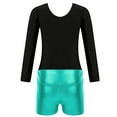 thumbnail image 4 of YONGHS Kids Girls Gymnastics Active Dancewear Long Sleeve Leotard Bodysuit with Shorts Set Blue Green 4, 4 of 7