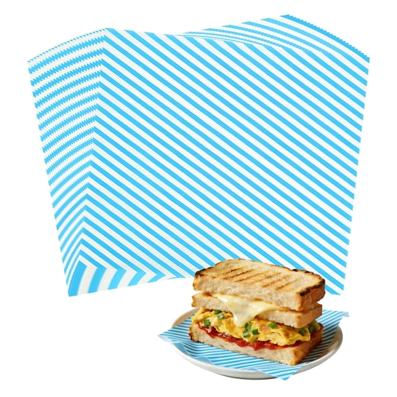 50 Pack Wax Paper Sheets for Food, 11.8" x 11.8" Greaseproof Wrapping Paper Sheets Square Stripes for Sandwich, Blue