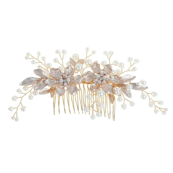 Namzi Bridal Flower Wedding Hair Pins Crystal Pearl Hair Combs Clips Headpiece Gold Wedding Hair Accessories Jewelry with Rhinestone for Brides Bridesmaids Women Girls (Gold)
