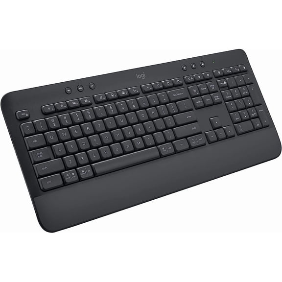Signature K650 Comfort Full-Size Wireless Keyboard with Wrist Rest, BLE Bluetooth or Logi Bolt USB Receiver, Deep-Cushioned Keys, Numpad, Compatible Most OS/PC/Window/Mac - Graphite