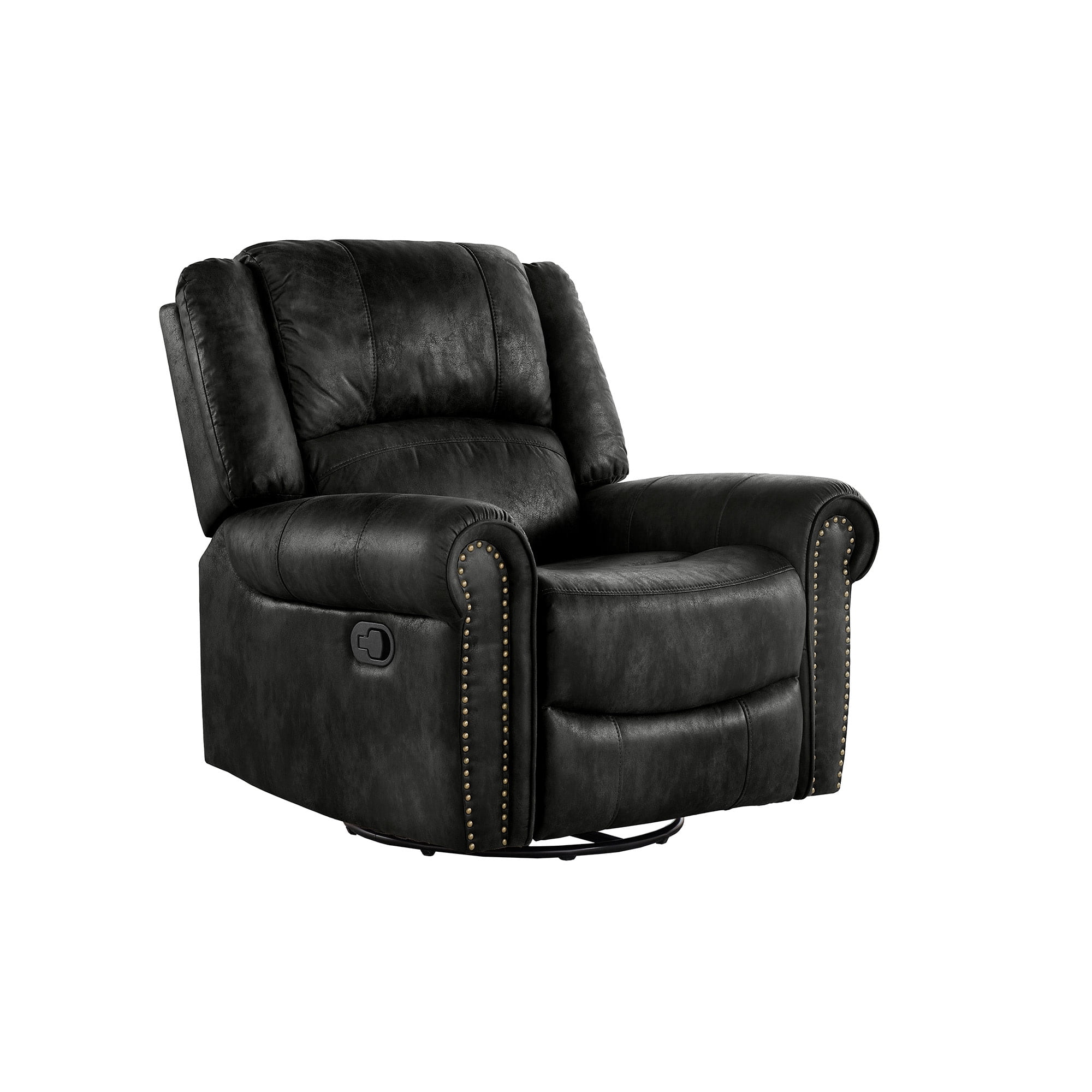 Weston Home Tippecanoe Polished Microfiber Nailhead Swivel Glider Recliner, Black