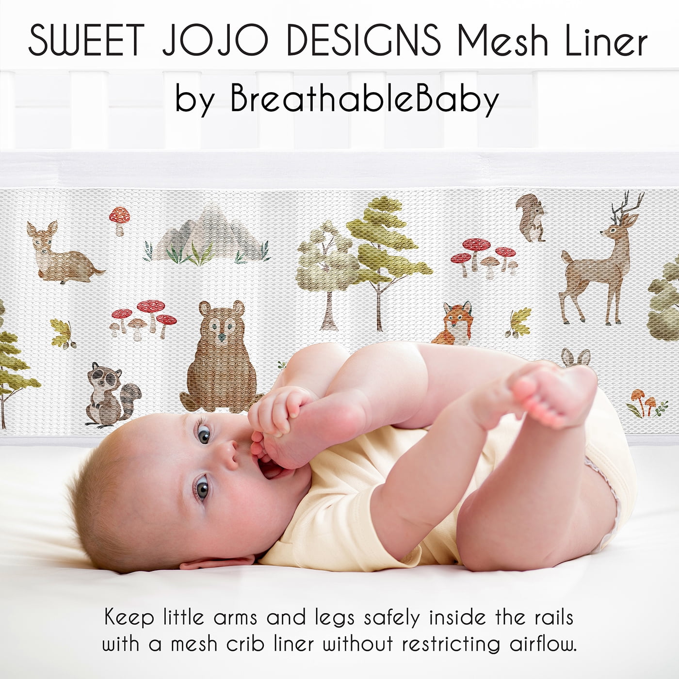 Sweet Jojo Designs + BreathableBaby Watercolor Woodland Forest Animals Multicolor Breathable Mesh Crib Liner Pad