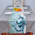 thumbnail image 4 of Table Runner Dresser Scarves 120 Inch Long, Marine Ocean Octopus Huge Monster Linen Dining Table Runners Seaweed on Wooden Grain Tabletop Scarf for Wedding Holiday Party Kitchen, 4 of 7