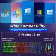 Keyboard and Mouse Combo, 104 Keys Wired gaming keyboard and mouse with Mouse Pad, Value RGB Backlit Keyboard Combo Set, Multimedia PC Gaming Keyboard, Office Keyboard for Gaming and Work, Black