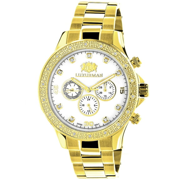 Yellow Gold Plated Diamond Watches for Men 0.2ct White MOP Liberty