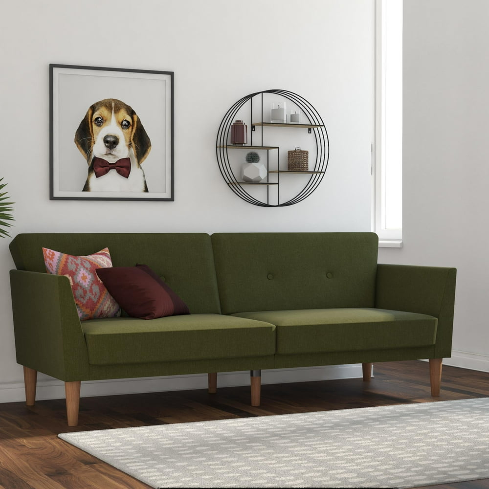Novogratz Regal Futon, Mid-Century Sofa Bed, Green Linen - Walmart.com