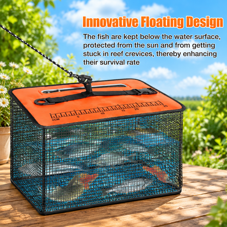 Black Collapsible Floating Fishing Net Basket with 19.7ft Anti-Slip ...