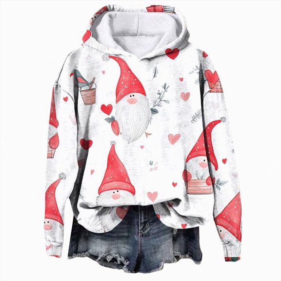Towmus Womens Christmas Sweatshirts Long Sleeve Graphic Top Funny Hooded Sweatshirt Cute Pullover for Women