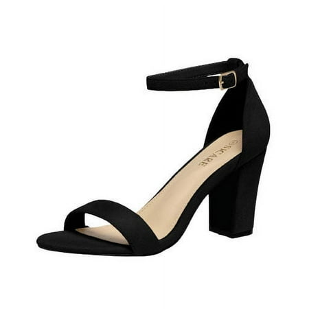 

KIJBLAE Women Summer Sandals Chunky High Heels Elegant Open Toe Ankle Strap Dress Shoes Party Club Black 41