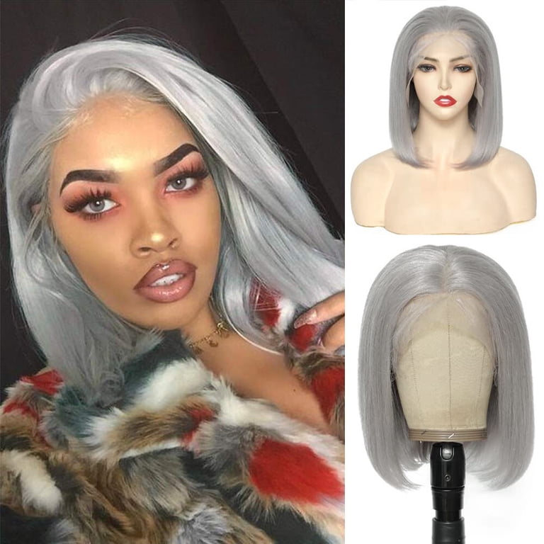 Grey Bob Wig Human Hair 13x4 Lace Front Wigs Pre Plucked  display picture 2