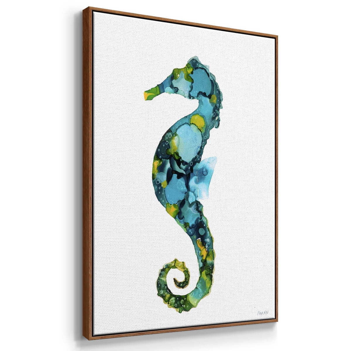 Seahorse Framed Premium Gallery Wrapped Canvas - Ready to Hang - 17 x 25 - Walnut Floating Frame