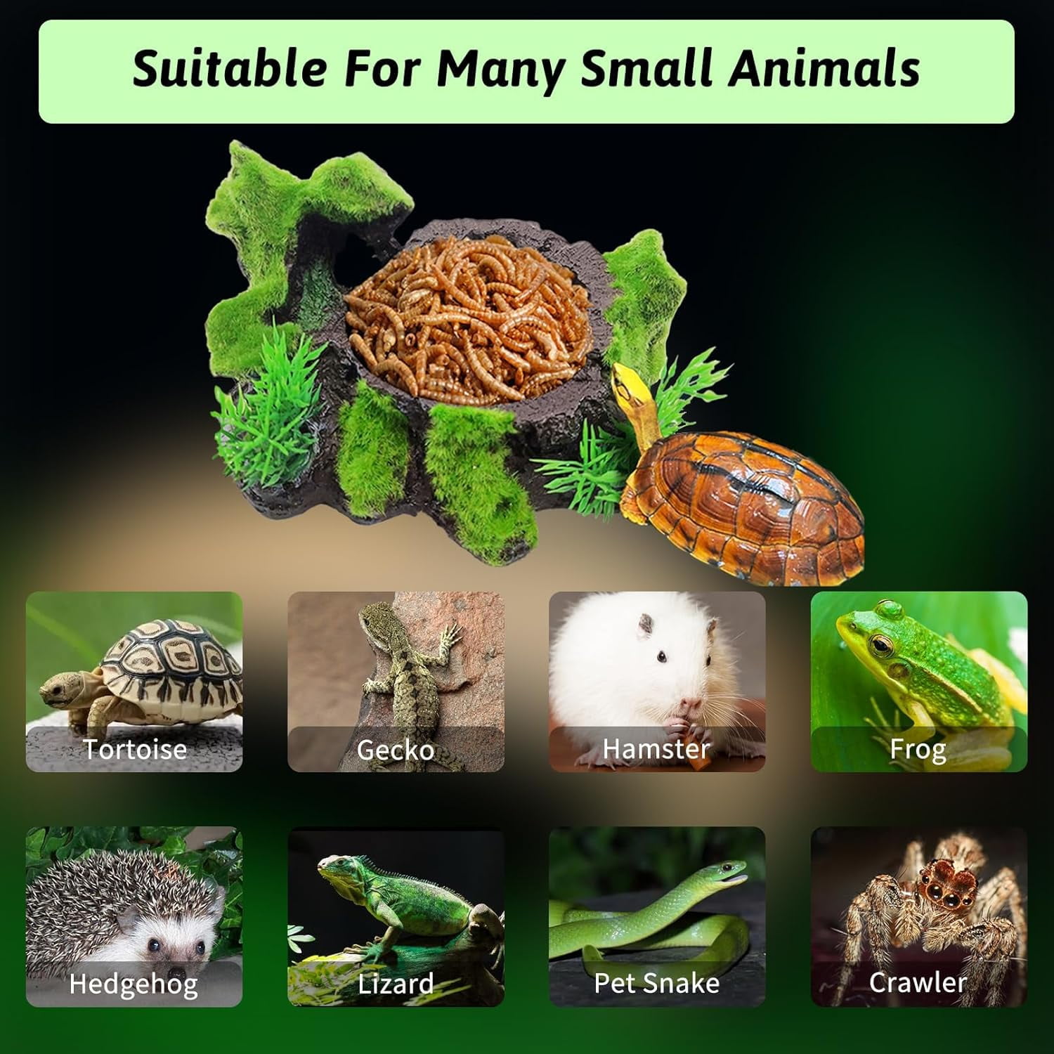 Reptile Tank Decor Resin Platform with Artificial Plants Water Dish Food Bowl Feeding Dish for Lizard Turtle Gecko Frog Snake Amphibian Crawling Platform