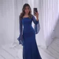 thumbnail image 5 of Vestidos largos de gasa azul y rosa con mangas acampanadas, elegantes, maxi, ropa musulmana de Oriente Medio para mujeres, 5 of 5